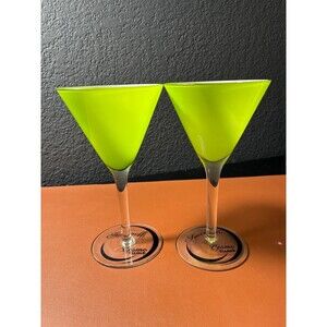 Vintage Smirnoff Cosmo Martini Glasses, Fluorescent Green, Set of 2